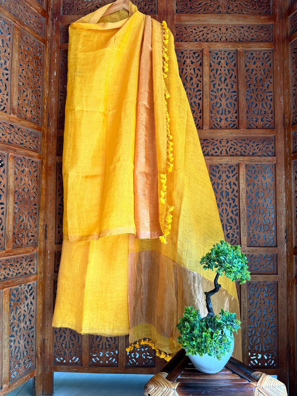 Pure Silk By Linen 2PC Jamdani Unstitched Suit with Tissue Zari Palla