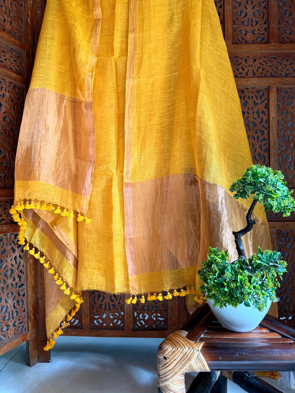 Pure Silk By Linen 2PC Jamdani Unstitched Suit with Tissue Zari Palla