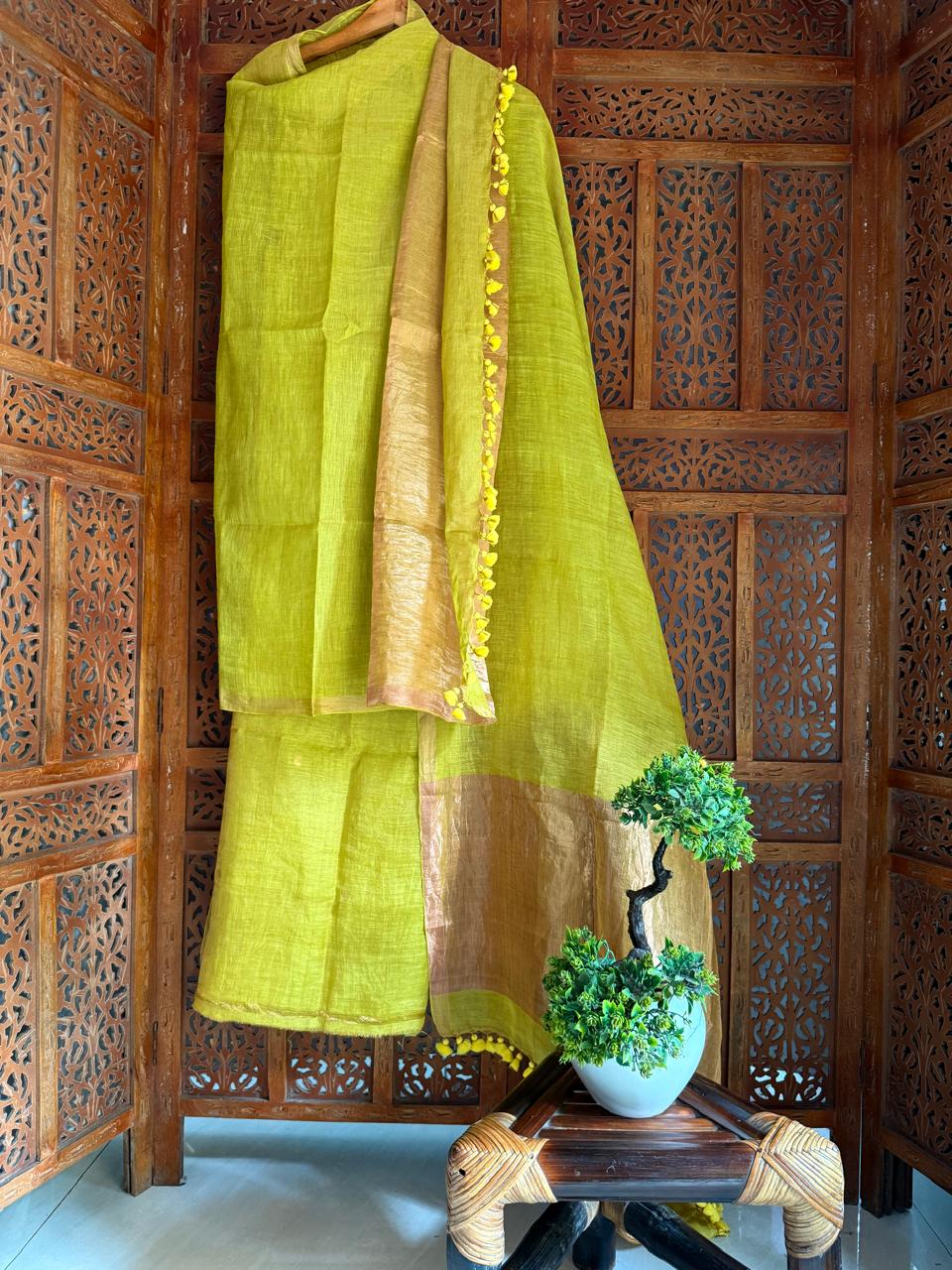 Pure Silk By Linen 2PC Jamdani Unstitched Suit with Tissue Zari Palla