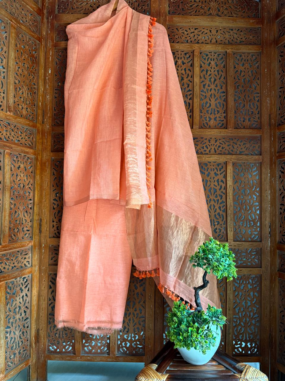 Pure Silk By Linen 2PC Jamdani Unstitched Suit with Tissue Zari Palla