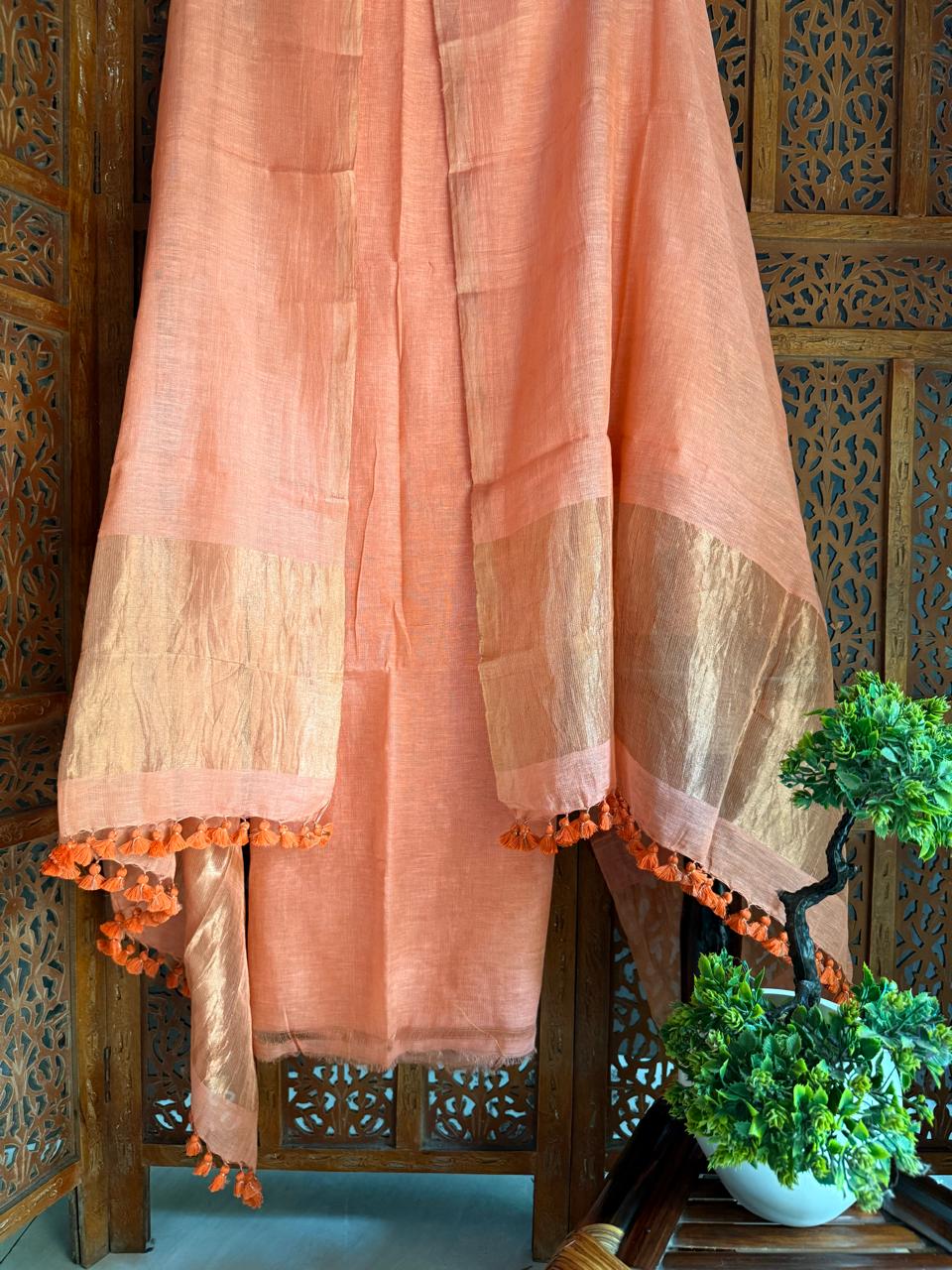 Pure Silk By Linen 2PC Jamdani Unstitched Suit with Tissue Zari Palla