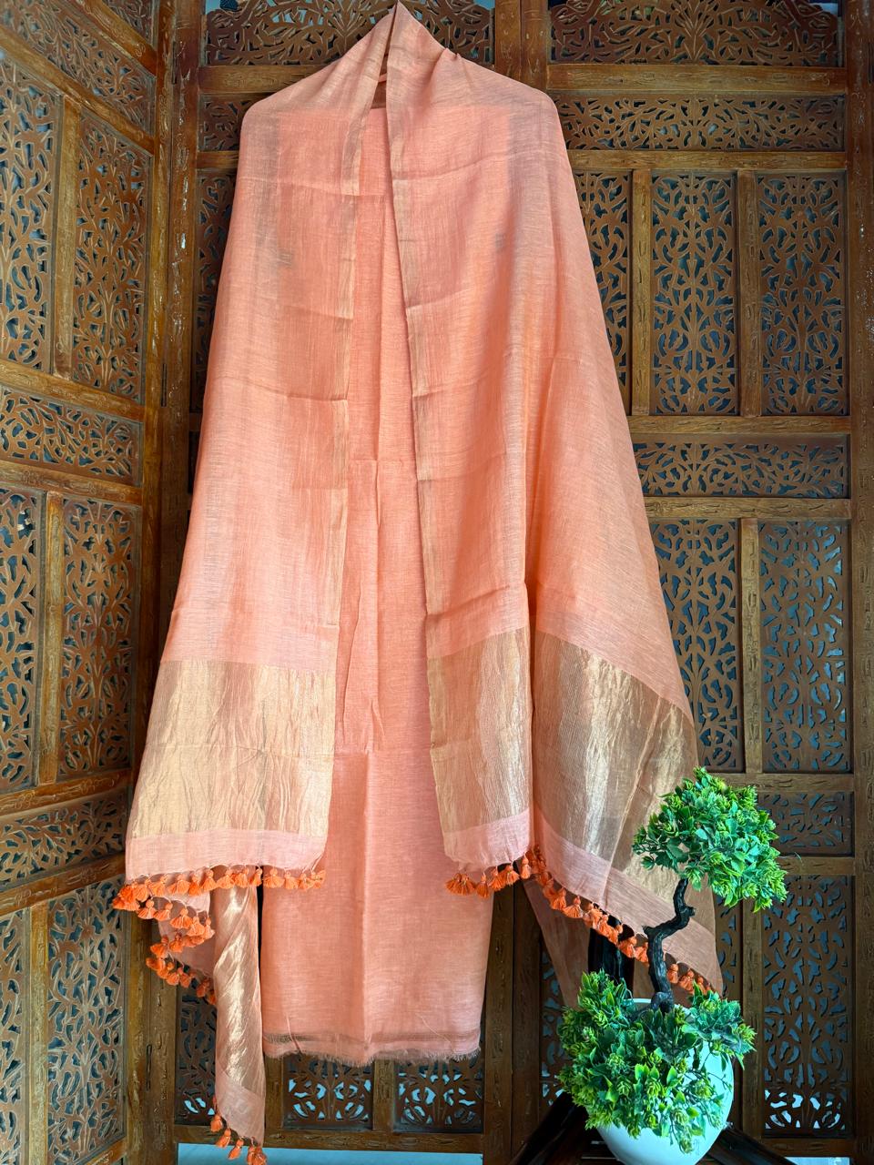 Pure Silk By Linen 2PC Jamdani Unstitched Suit with Tissue Zari Palla