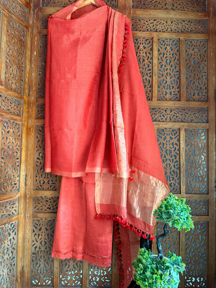 Pure Silk By Linen 2PC Jamdani Unstitched Suit with Tissue Zari Palla