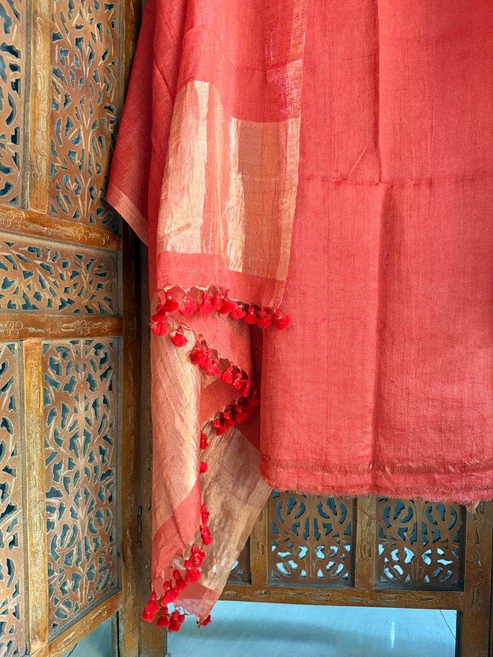 Pure Silk By Linen 2PC Jamdani Unstitched Suit with Tissue Zari Palla