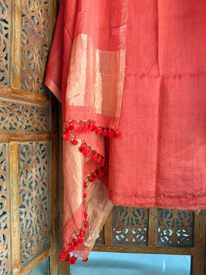 Pure Silk By Linen 2PC Jamdani Unstitched Suit with Tissue Zari Palla