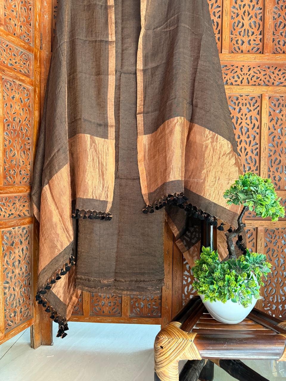 Pure Silk By Linen 2PC Jamdani Unstitched Suit with Tissue Zari Palla