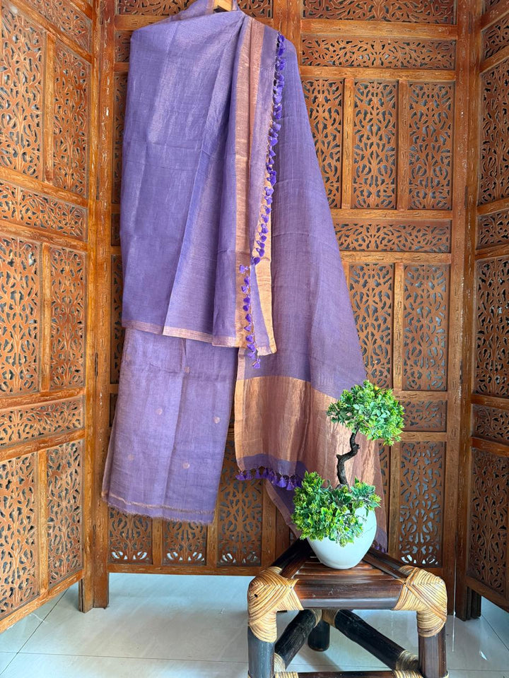 Pure Silk By Linen 2PC Jamdani Unstitched Suit with Tissue Zari Palla