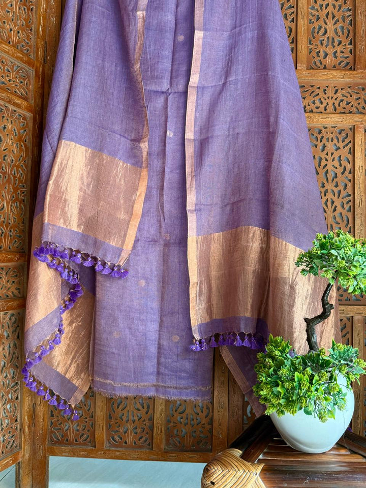 Pure Silk By Linen 2PC Jamdani Unstitched Suit with Tissue Zari Palla