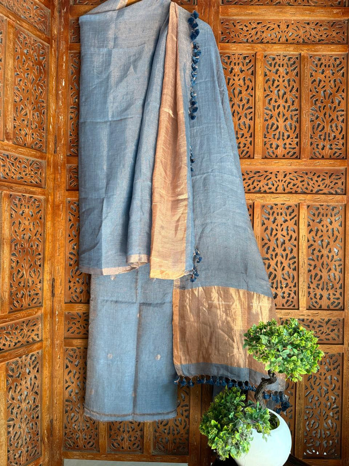 Pure Silk By Linen 2PC Jamdani Unstitched Suit with Tissue Zari Palla