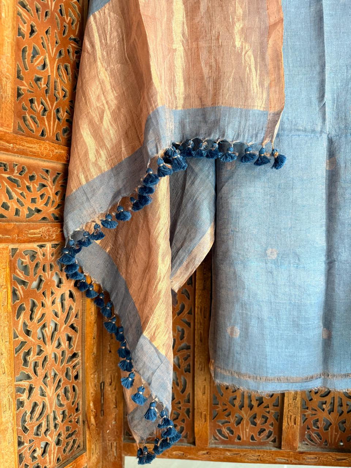 Pure Silk By Linen 2PC Jamdani Unstitched Suit with Tissue Zari Palla