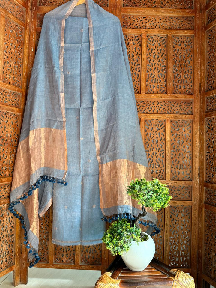 Pure Silk By Linen 2PC Jamdani Unstitched Suit with Tissue Zari Palla