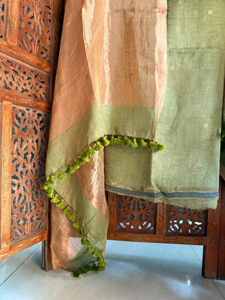 Pure Silk By Linen 2PC Jamdani Unstitched Suit with Tissue Zari Palla