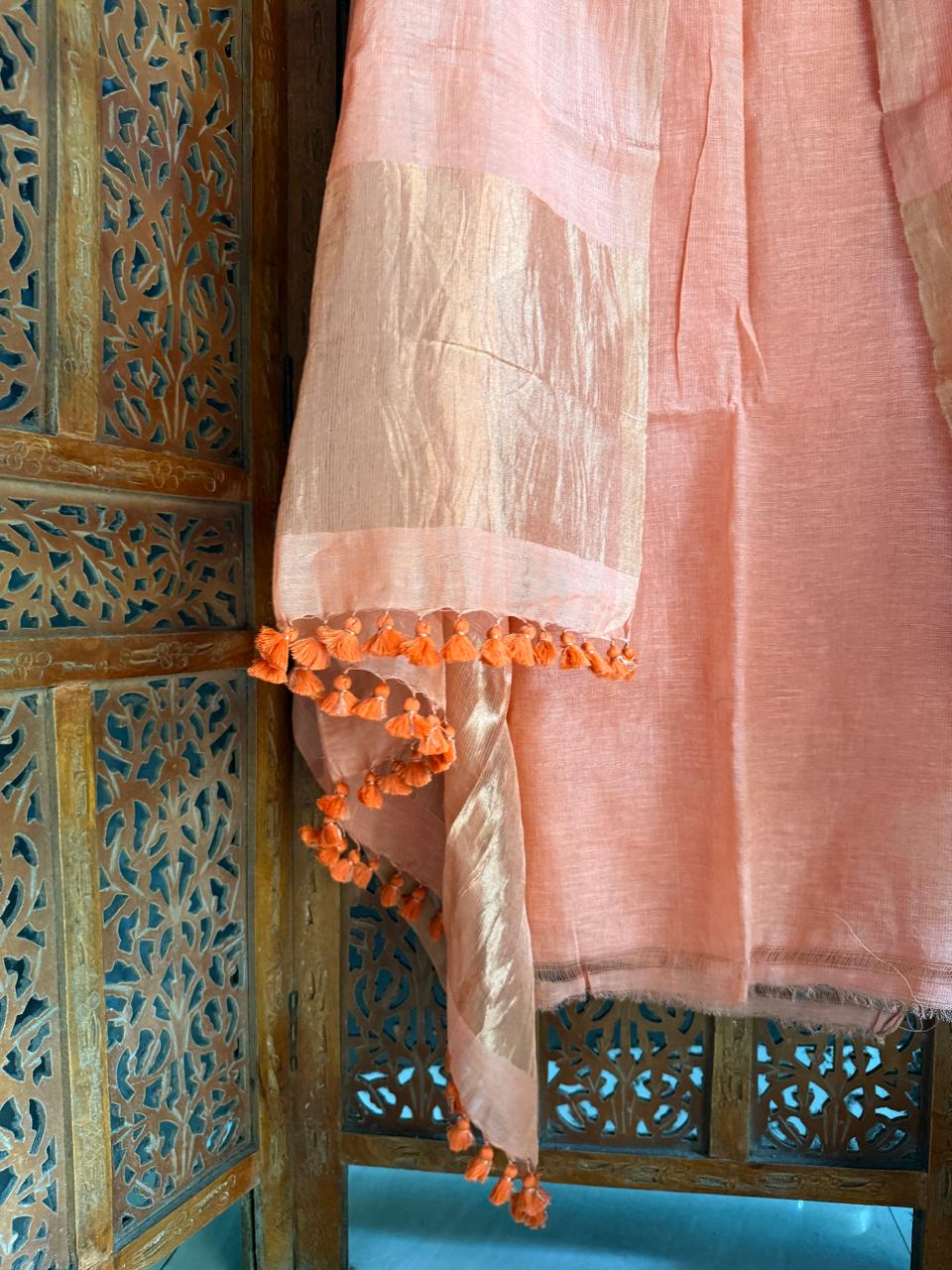 Pure Silk By Linen 2PC Jamdani Unstitched Suit with Tissue Zari Palla