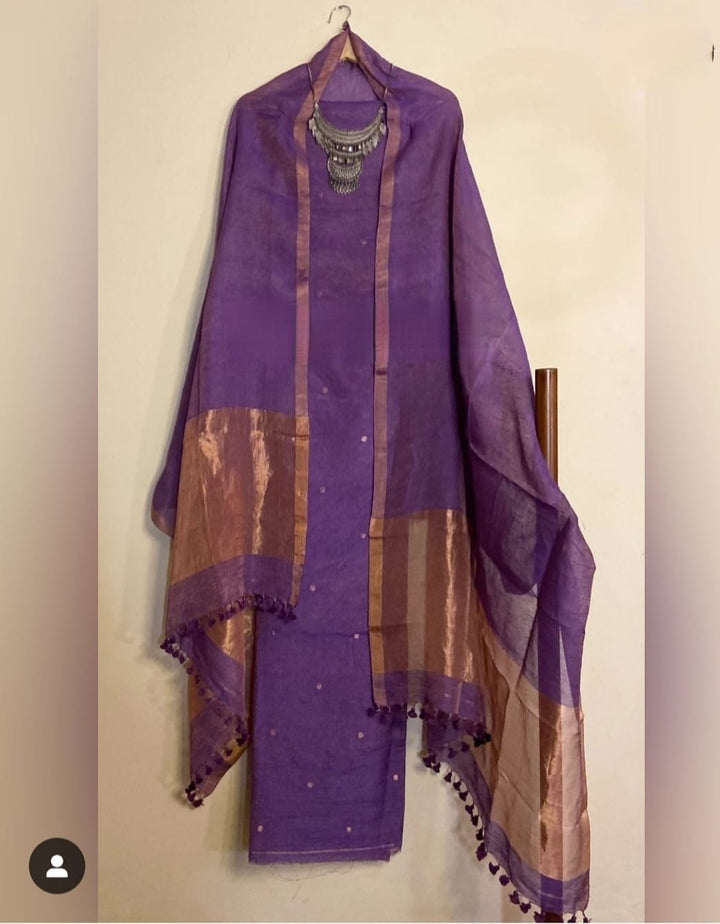 Pure Silk By Linen 2PC Jamdani Unstitched Suit with Tissue Zari Palla