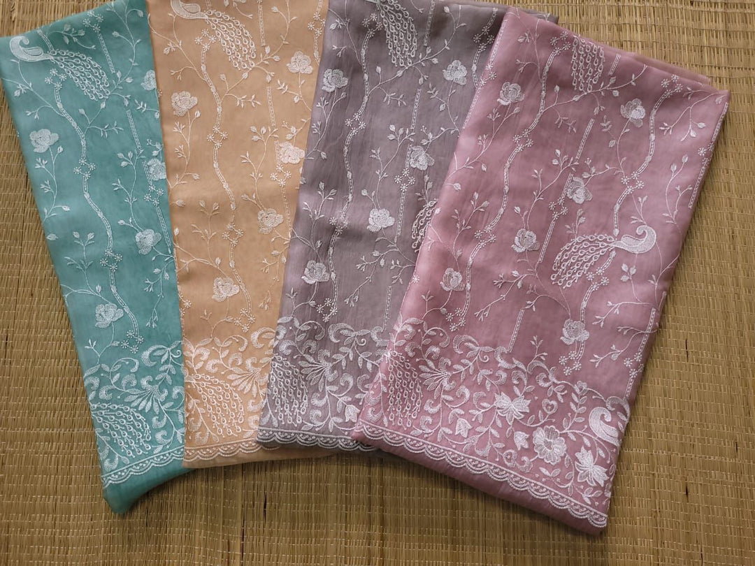 Exclusive Pure Organza Silk Embroidery Work Unstitched Suit