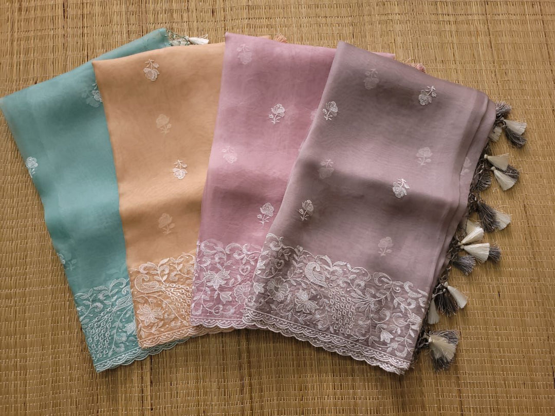 Exclusive Pure Organza Silk Embroidery Work Unstitched Suit