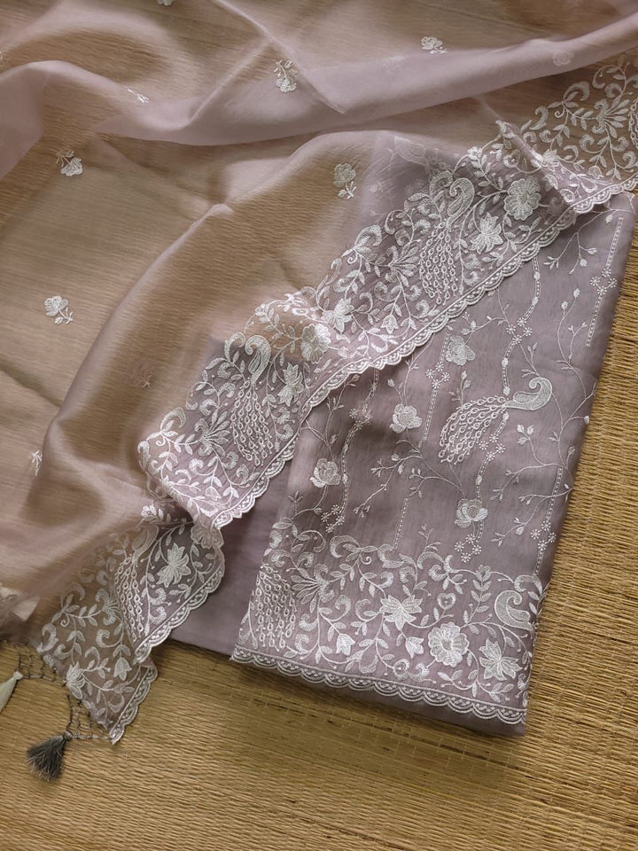 Exclusive Pure Organza Silk Embroidery Work Unstitched Suit