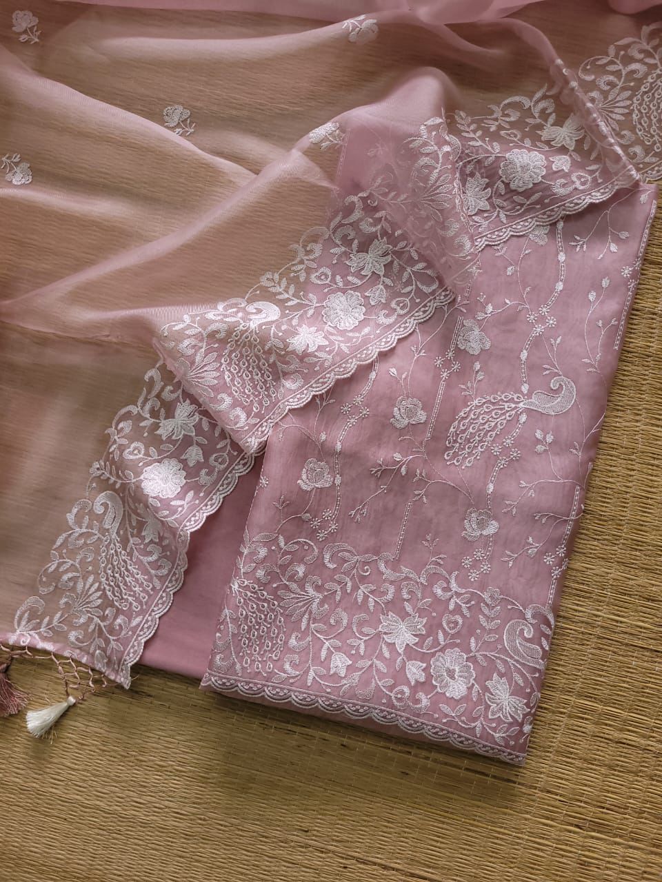 Exclusive Pure Organza Silk Embroidery Work Unstitched Suit