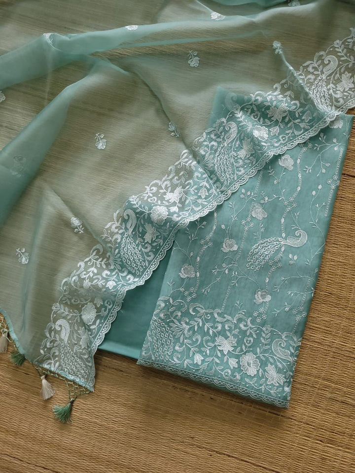 Exclusive Pure Organza Silk Embroidery Work Unstitched Suit
