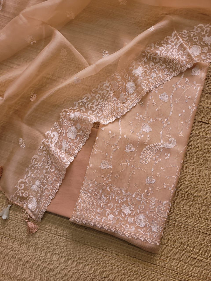 Exclusive Pure Organza Silk Embroidery Work Unstitched Suit