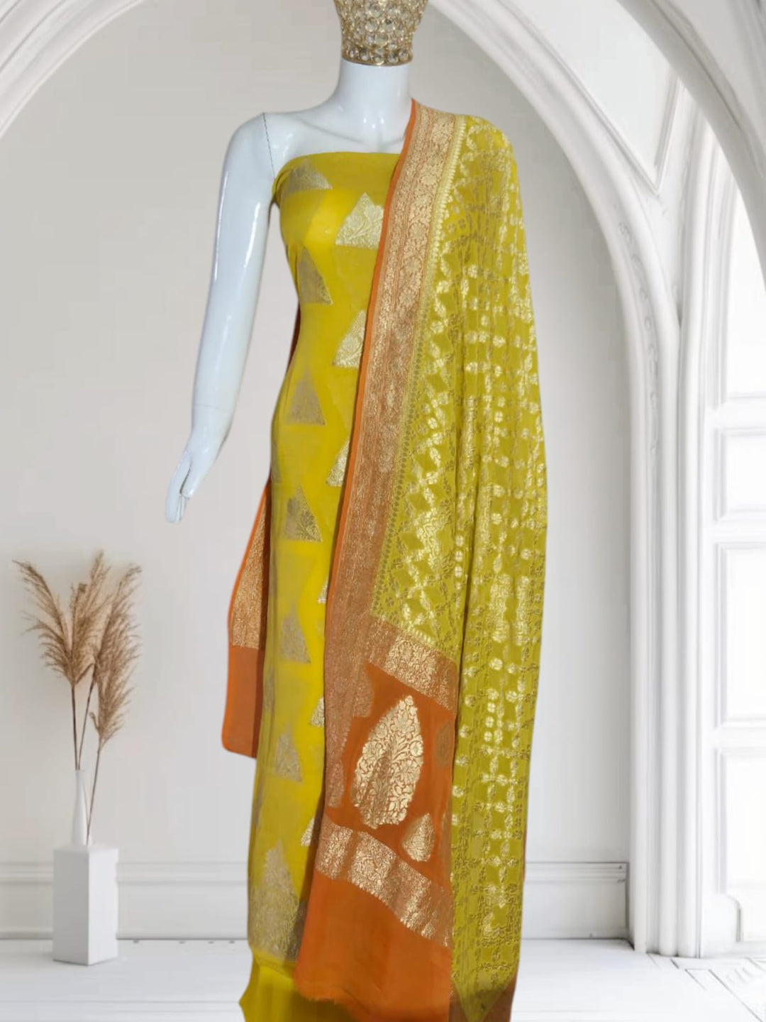 Handloom made Pure Khaddi Chiffon Unstitched Suit With water Zari Work
