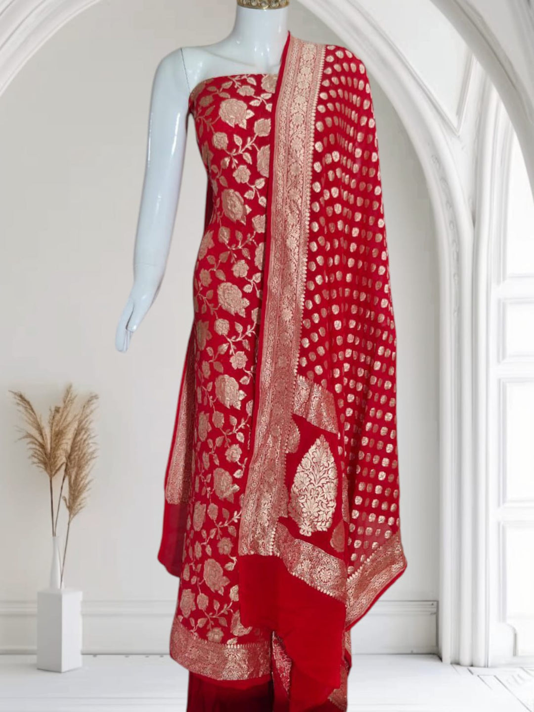 Handloom made Pure Khaddi Chiffon Unstitched Suit With water Zari Work