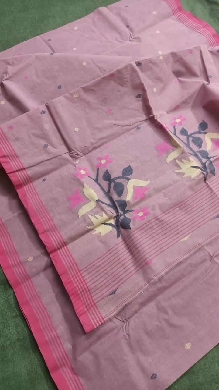 Pure Cotton 100 Count jamdani Saree Without Blouse