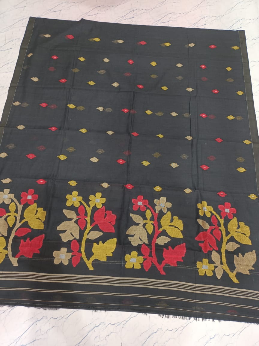 Pure Cotton 100 Count jamdani Saree Without Blouse