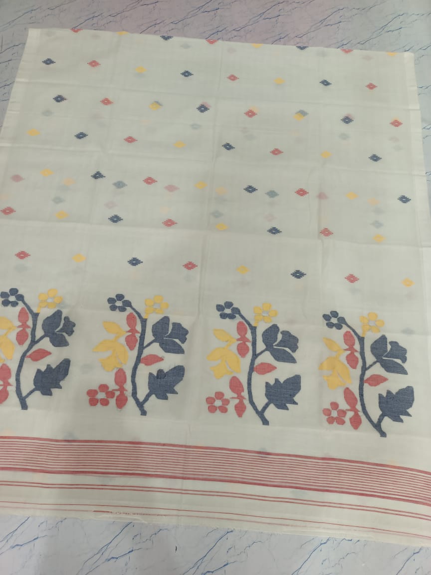 Pure Cotton 100 Count jamdani Saree Without Blouse