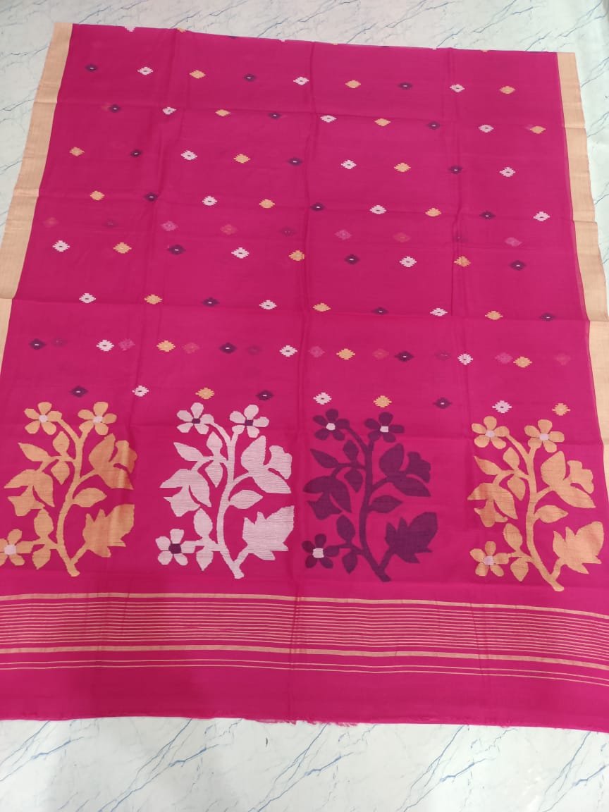 Pure Cotton 100 Count jamdani Saree Without Blouse