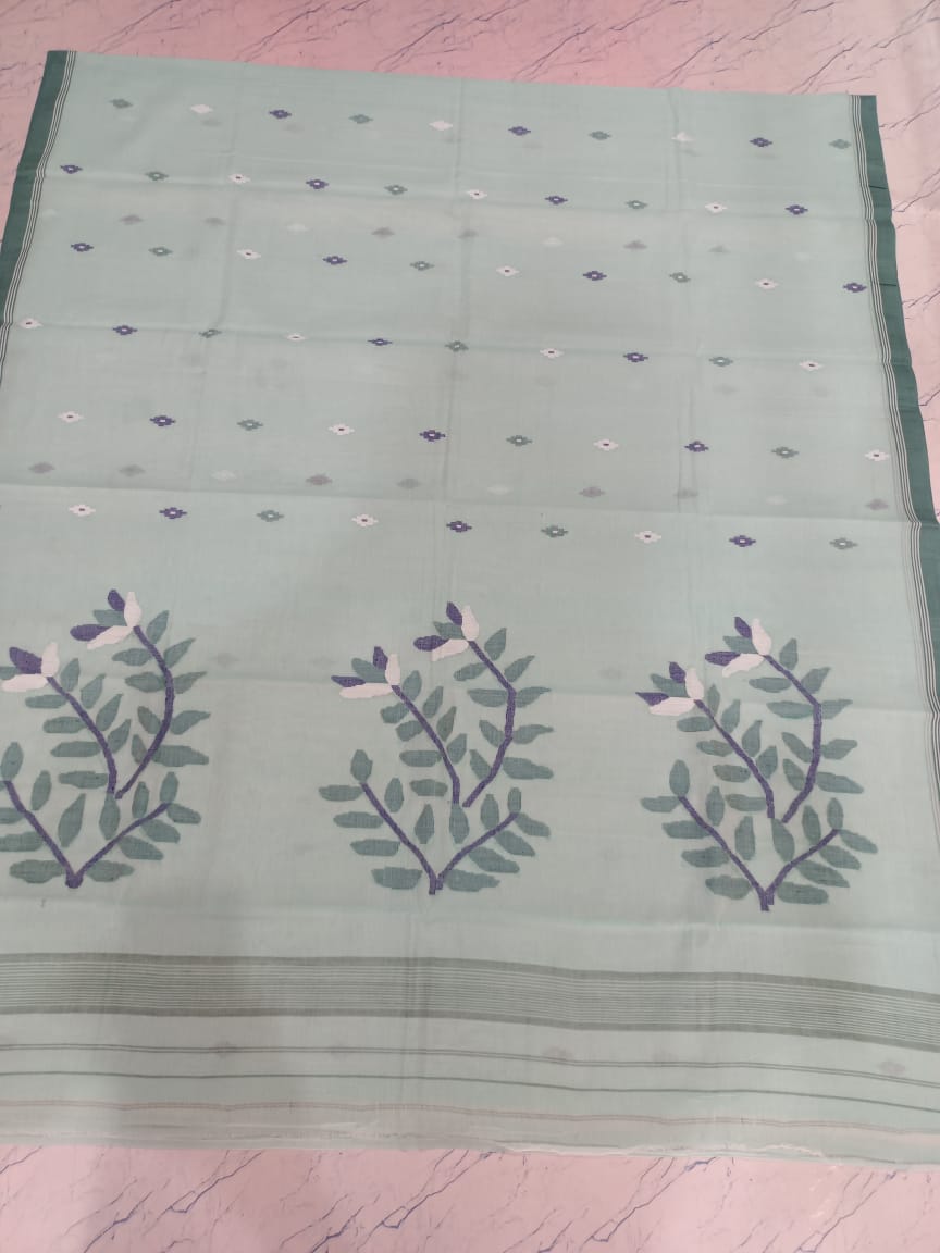Pure Cotton 100 Count jamdani Saree Without Blouse