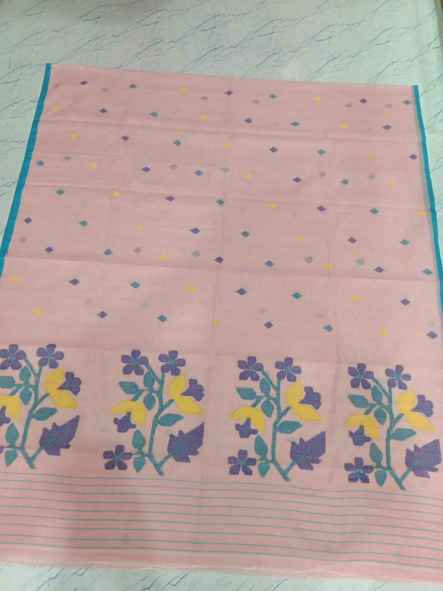 Pure Cotton 100 Count jamdani Saree Without Blouse