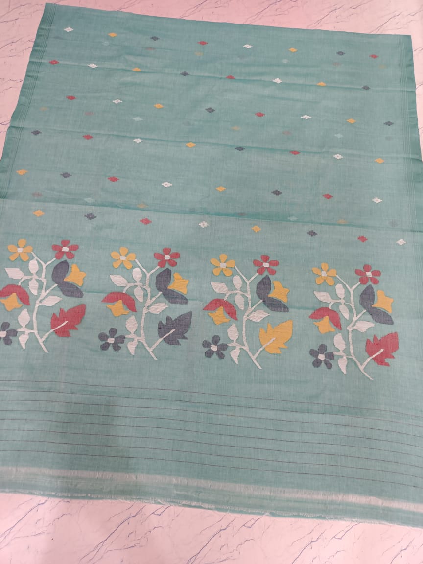 Pure Cotton 100 Count jamdani Saree Without Blouse