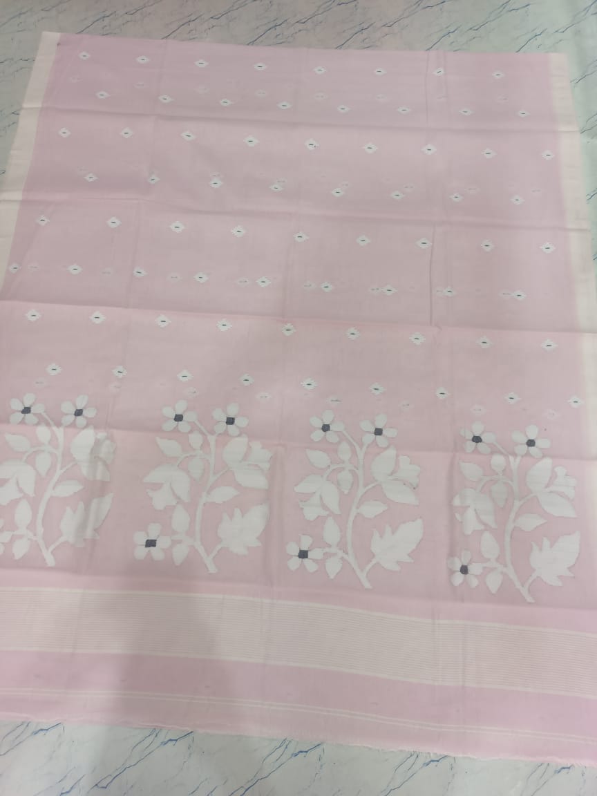 Pure Cotton 100 Count jamdani Saree Without Blouse