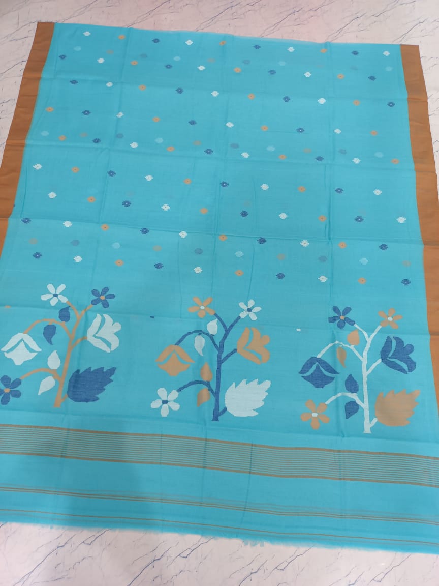 Pure Cotton 100 Count jamdani Saree Without Blouse
