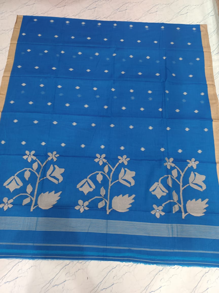 Pure Cotton 100 Count jamdani Saree Without Blouse