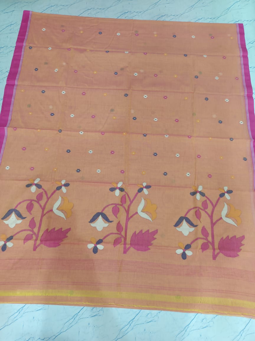 Pure Cotton 100 Count jamdani Saree Without Blouse