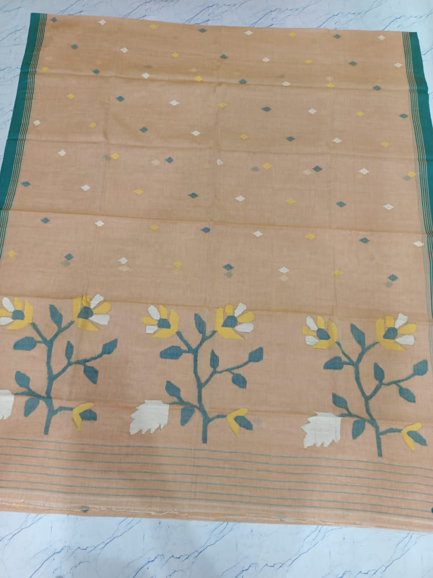 Pure Cotton 100 Count jamdani Saree Without Blouse