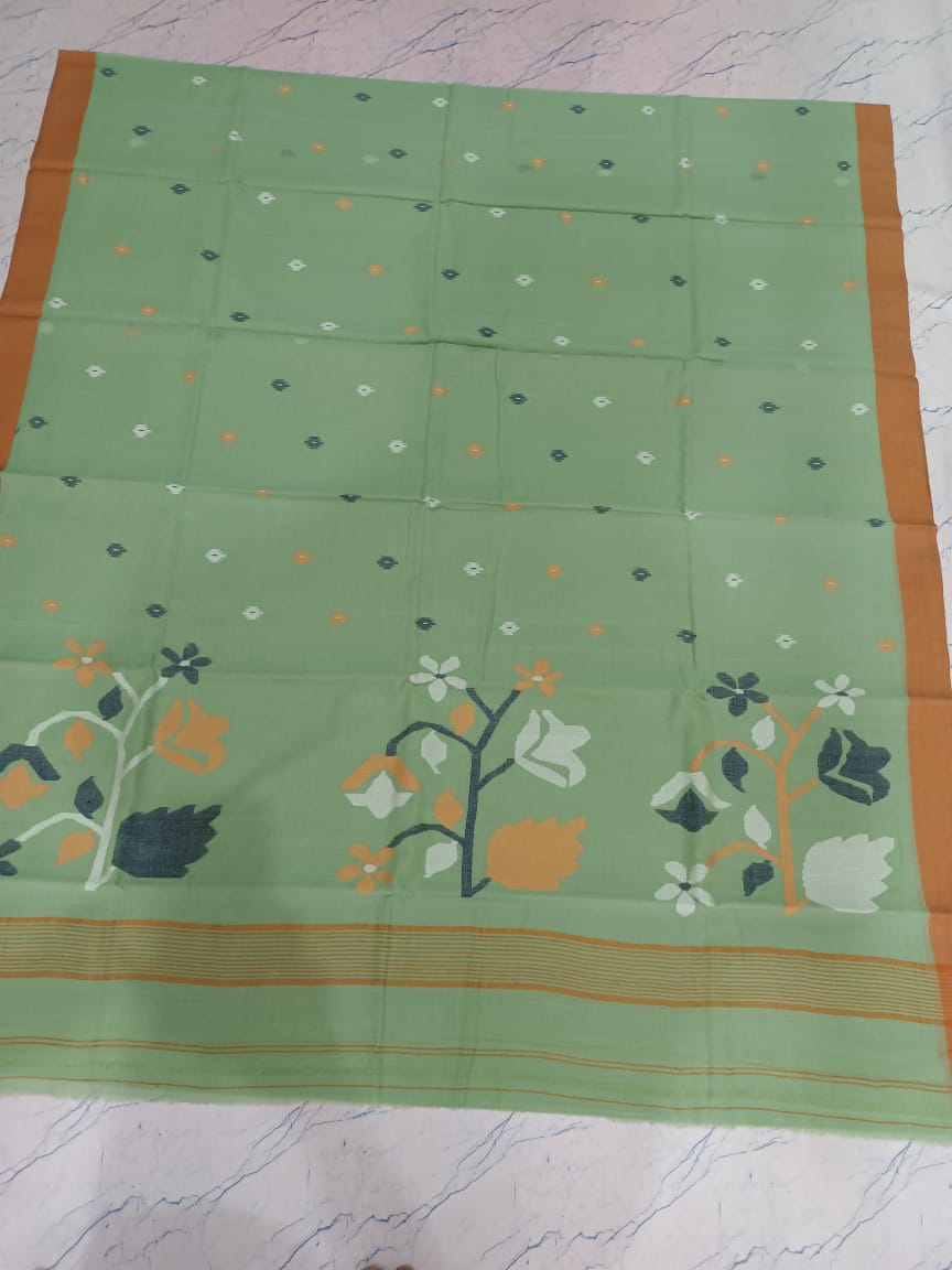 Pure Cotton 100 Count jamdani Saree Without Blouse