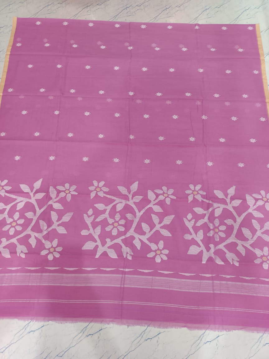 Pure Cotton 100 Count jamdani Saree Without Blouse