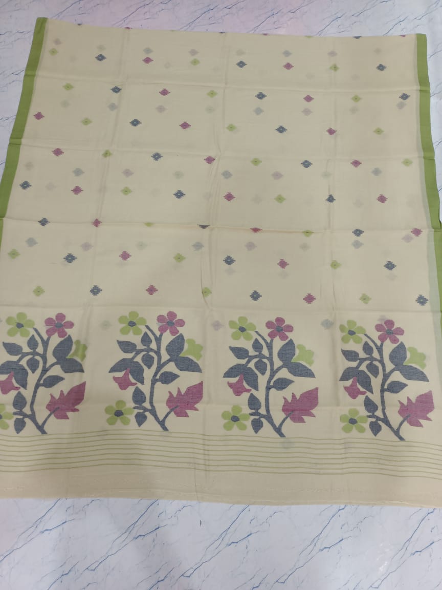 Pure Cotton 100 Count jamdani Saree Without Blouse