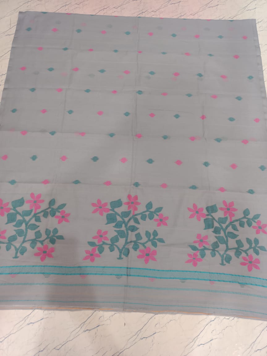 Pure Cotton 100 Count jamdani Saree Without Blouse