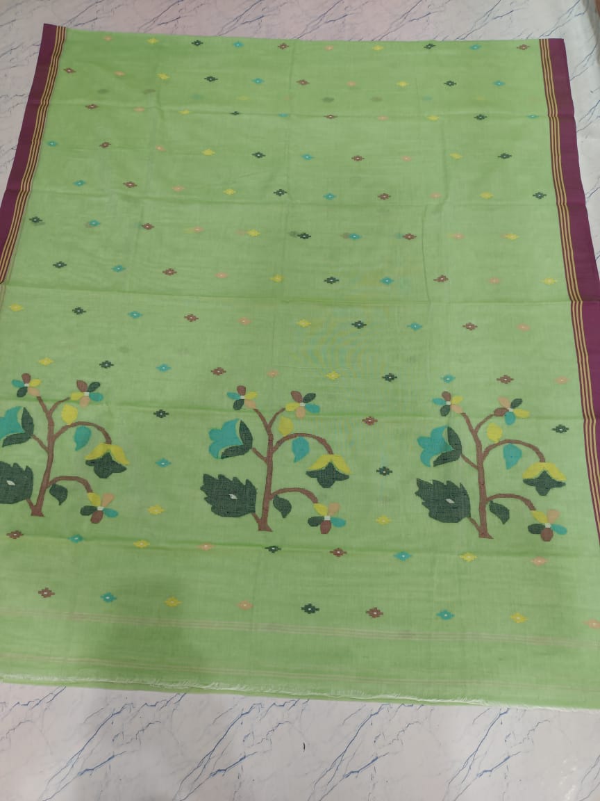 Pure Cotton 100 Count jamdani Saree Without Blouse
