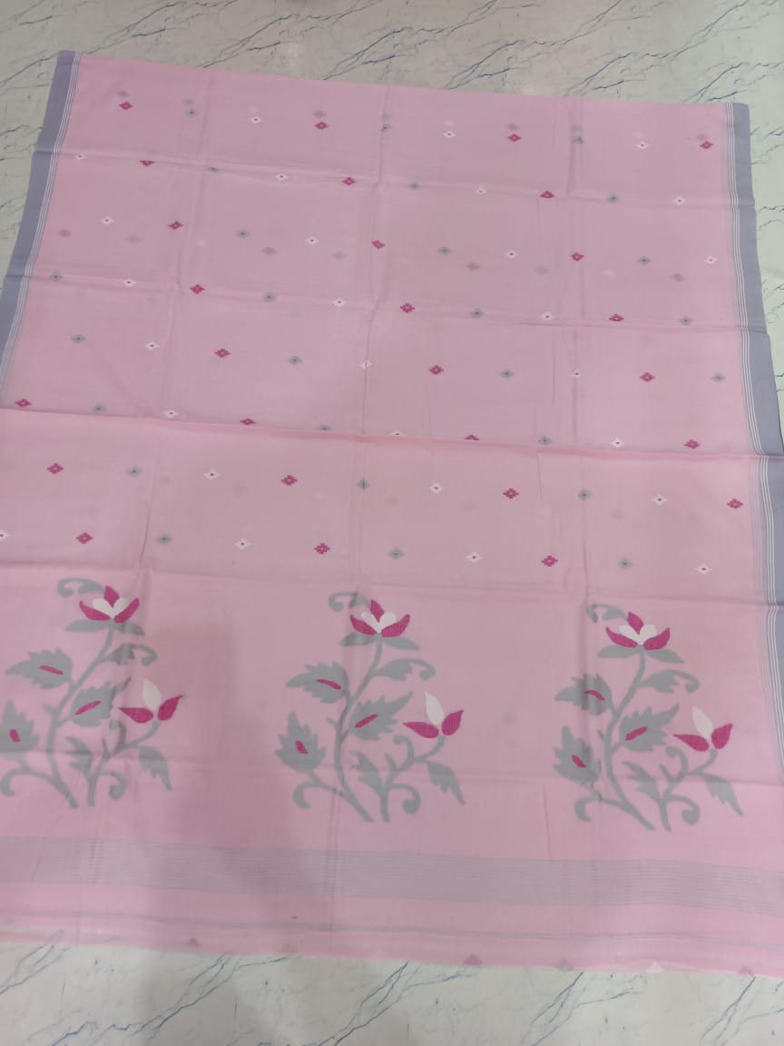 Pure Cotton 100 Count jamdani Saree Without Blouse