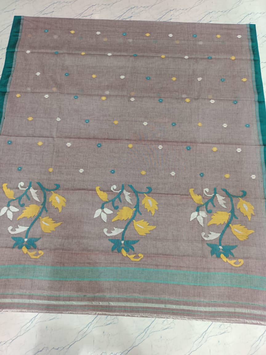 Pure Cotton 100 Count jamdani Saree Without Blouse