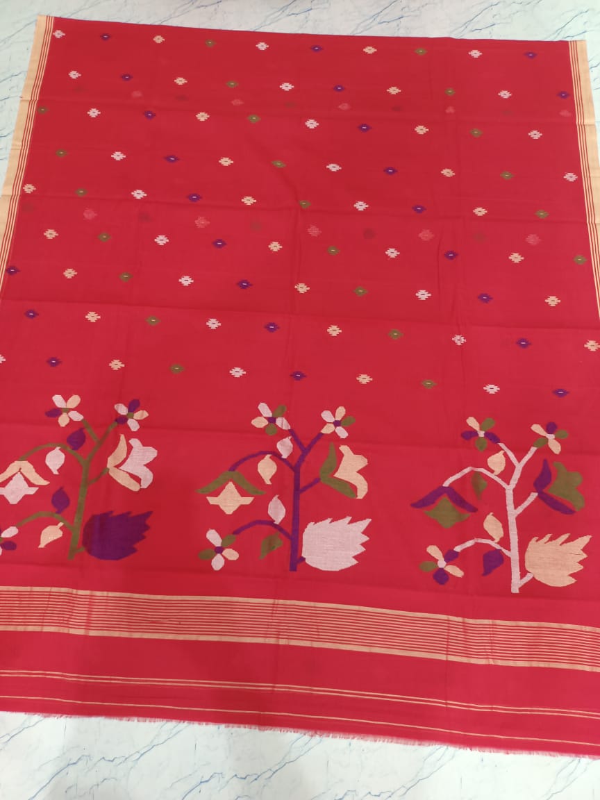 Pure Cotton 100 Count jamdani Saree Without Blouse