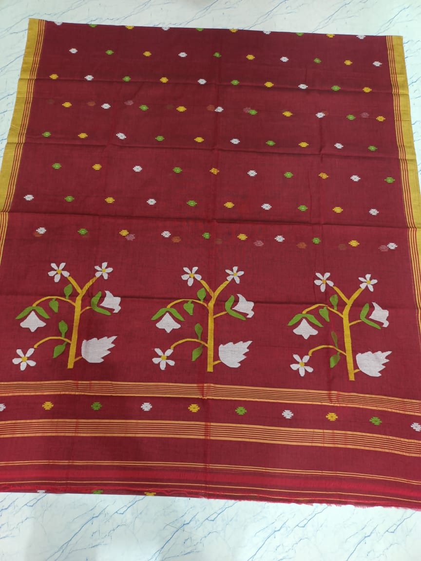 Pure Cotton 100 Count jamdani Saree Without Blouse