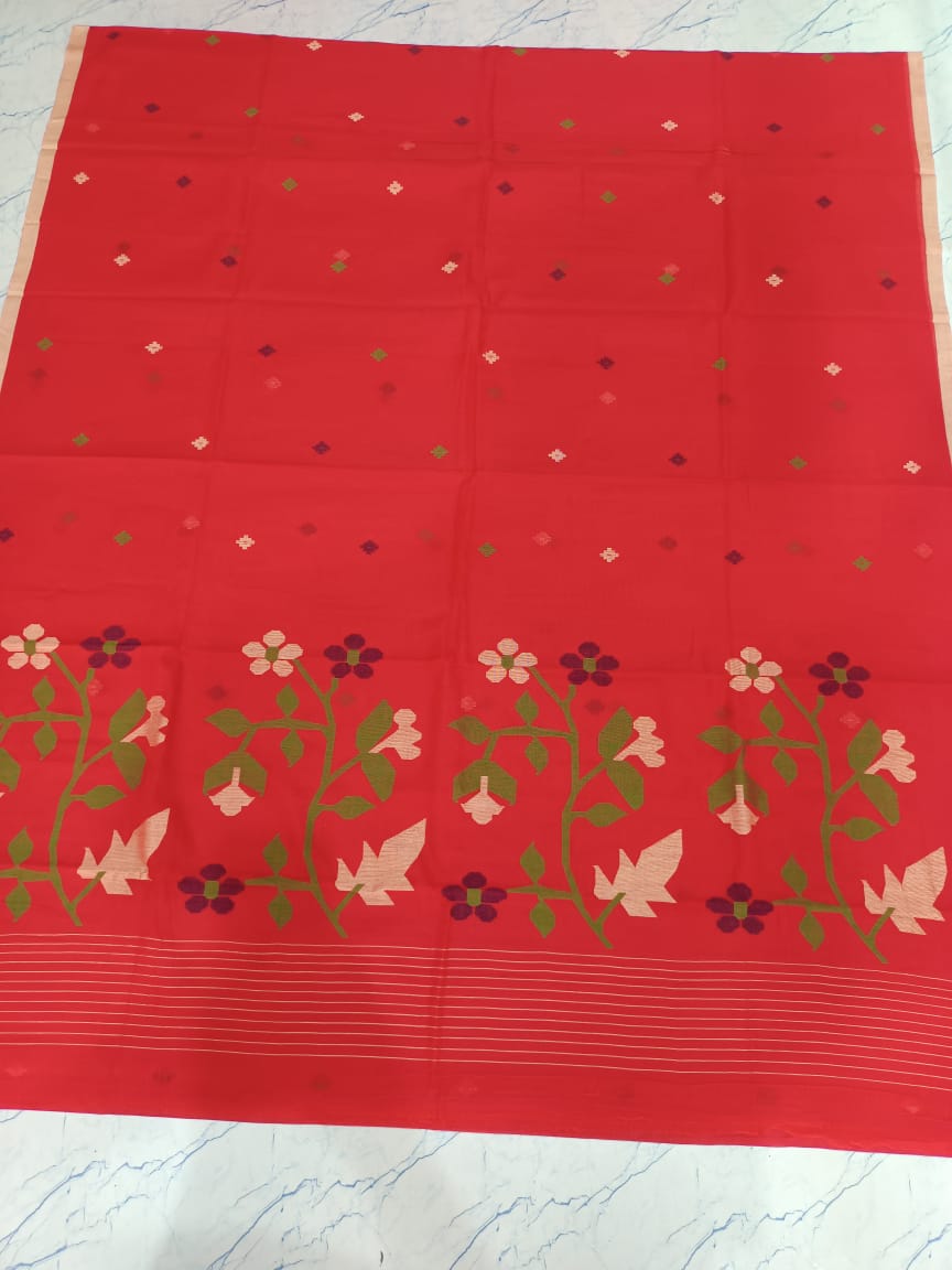 Pure Cotton 100 Count jamdani Saree Without Blouse