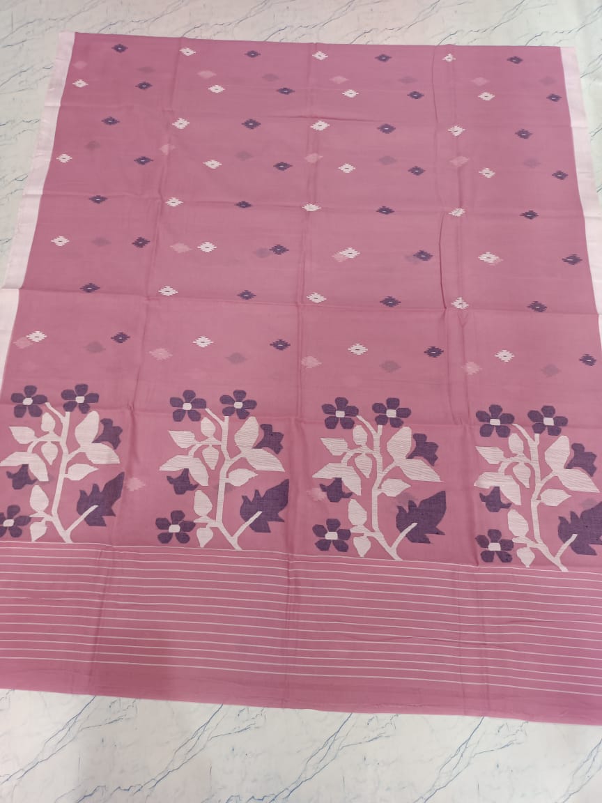 Pure Cotton 100 Count jamdani Saree Without Blouse