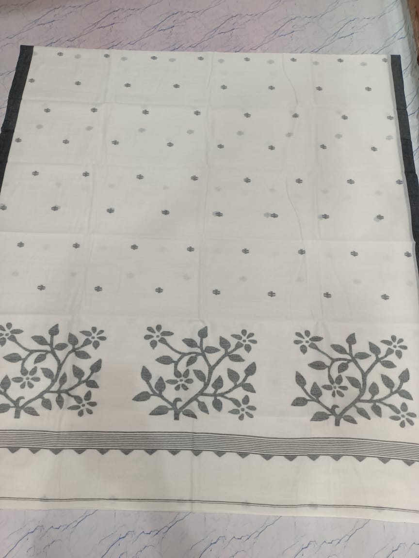 Pure Cotton 100 Count jamdani Saree Without Blouse